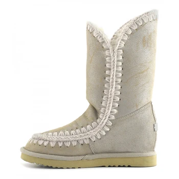 Moug pozimi krzno ženske snow škornji Original eskimo klin visok 29 cm ovčje kože dekle stanovanj dame čevlji