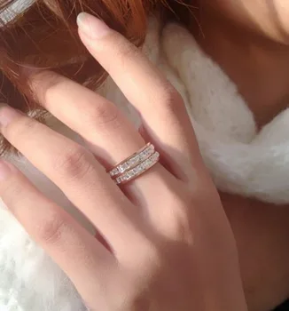 Ženski Geometrijske Kristalno Cirkon Obroč Srebrna Barva & Rose Gold Ring Obljubo Poroke Udejstvovanje Obroči Za Ženske