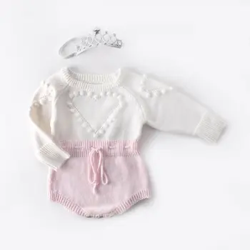 Jeseni Novorojenega Dojenčka Baby Dekle Pletene Obleke z Dolgimi Rokavi Romper Jumpsuit Bodysuit 1Pc Obleko