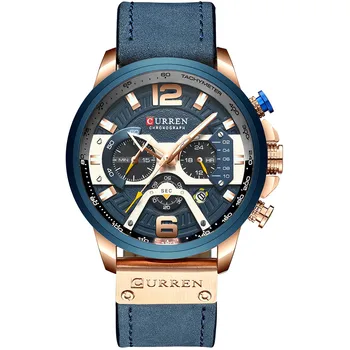 Priložnostne Šport Horloges voor Mannen Blauw Topmerk Luxe Militaire Lederen Polshorloge Človek Klok Moda Kronograf Horloge