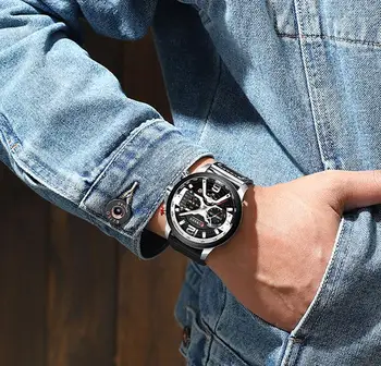 Priložnostne Šport Horloges voor Mannen Blauw Topmerk Luxe Militaire Lederen Polshorloge Človek Klok Moda Kronograf Horloge