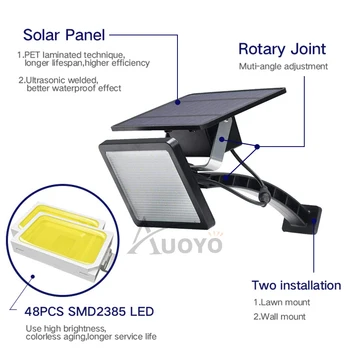 Auoyo 48 LED Solar Wall Osvetlitev Zunanja Razsvetljava Varnostne Svetilke s Nastavljiva Osvetlitev Kota Led Mraka do Zore Razsvetljavo