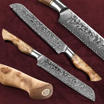 HEZHEN 8 Cm Kruh Nož Damask Super Jekla Torto Storitev Noži Kuhar Lubenica Kuhamo Kuhinjski Nož
