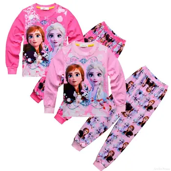 Disney Pomlad Dekleta Elsa Ana Oblačila Malčka Dolg Rokav Pyjama Nastavite Otroci Dekle Zamrznjene Padec Obleke Oblačila Pižamo Obleko