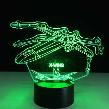 Star Wars X-Wing Akril 3D Noč Svetlobe LED Stereo Vid 3D Lučka 7 Barv Spreminjanje USB Spalnica Noč svetloba Namizne svetilke