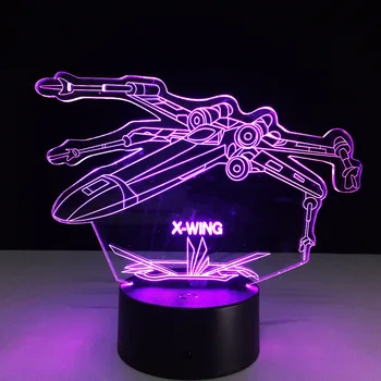 Star Wars X-Wing Akril 3D Noč Svetlobe LED Stereo Vid 3D Lučka 7 Barv Spreminjanje USB Spalnica Noč svetloba Namizne svetilke