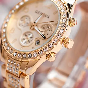 Luksuzni Kristalno Ženske ročne Ure Ženske Rose Zlata Ure Dame Watch Ženevi relogio feminino horloge dames uhr damen reloj mujer