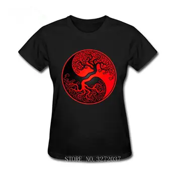 Rdeče in Črno Drevo Življenja Yin Yang ženske T Shirt 2019 Visoke Kakovosti Kratka Sleeved ladys Bombaž priložnostne Tees