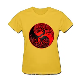 Rdeče in Črno Drevo Življenja Yin Yang ženske T Shirt 2019 Visoke Kakovosti Kratka Sleeved ladys Bombaž priložnostne Tees