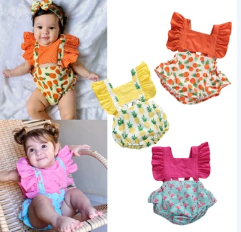 Novorojenček Otroci Dojencek Dekliška Oblačila Cvetlični Jumpsuit Priložnostne Ruffle Bodysuit Sunsuit Poletne Obleke Set