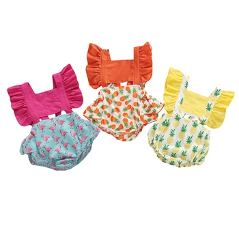 Novorojenček Otroci Dojencek Dekliška Oblačila Cvetlični Jumpsuit Priložnostne Ruffle Bodysuit Sunsuit Poletne Obleke Set
