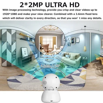HD Dvojni 1080P Kamera Smart Home Wifi IP Kamera Notranja Varnost Nadzor PTZ CCTV 360 Odkrivanje Kamera za Otroka / Varuška / Pet