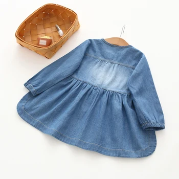 Baby Dekleta Risanka zajec-vezenje Jeansa Obleko Otroka Bombaž Obleke Dekleta Dolgi rokav Obleke Otroci Obleko-slog bluze