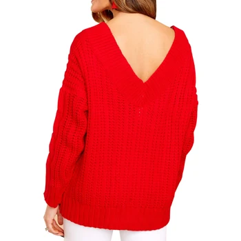 2020 Jeseni, Pozimi globoko V-Neck Dolgimi rokavi Pulover Twist Pletenje seksi Priložnostne Trdna Pulover Lady zgornji deli oblačil za Ženske, S-XL Moda