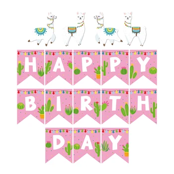 Srčkan Alpake Happy Birthday Banner Karton Živali Okraski Stranka Steni Visi Bunting Baby Tuš Pogodbenice Prednost Dobave