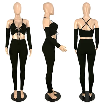 Hirigin Bodycon Dva Kosa Obleke za Ženske Sexy Klub Nosijo Co Sls Določa Povodcem Backless Off Ramenski Stranka Klub Ujemanja Nizov