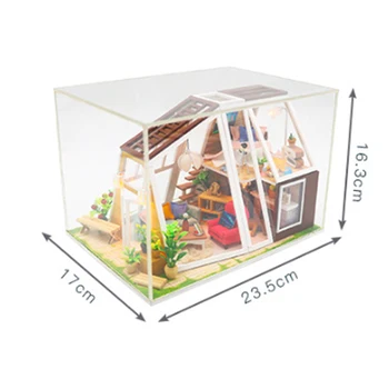 Ustvarjalne DIY Otroke, Odrasle, Mini Lutka hiša Leseni Kompleti Sestavljeni Aurora Koča gradniki mini doma oprema igrače