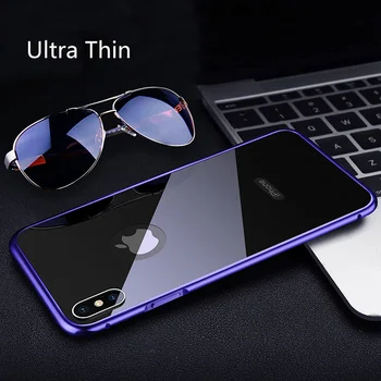 Ultra Tanek 9H Kaljeno Steklo Ohišje Za iPhone 7 8 Plus XS Primeru Kovinski Okvir Anti-knock Kritje Za iPhone X XR XS Max 7 8 Plus Coque