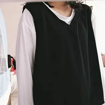 Ženske Določa Študentom Trdne Preppy Stil Črne Majice Ohlapne Hlače Priložnostno Preprost Harjuku Bela Hoodies Korejski Dnevno Ulzzang Trendy