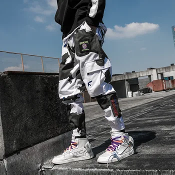 Kul Človek Jogger Prikrivanje Strani Žepi Svoboden Stil za Moške Sweatpants Moda 2020 High Street Priložnostne Hlače Moški Ulične Hlače