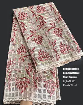 5 metrov Modi mehko francoski čipke z bleščicami Elegantno Afriške mrežasto teksturo til tkanine sodobne Nigerijski priložnostne obrabe