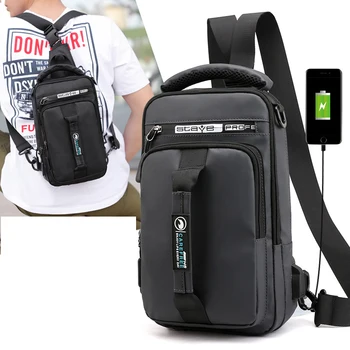 Moški Nylon Backpack Nahrbtnik Messenger Bag z USB Med Moško Zanko Prsih Vrečko Cross Body Ramo Torbe Oprtnik Torbici 4 UPORABLJA