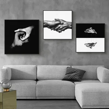 Doma Dekor Nordijska Platno Umetniško Slikarstvo Wall Art Natisne Črno in Belo Abstraktna Umetnost Roko Glavo Minimalističen Plakate za dnevno Sobo