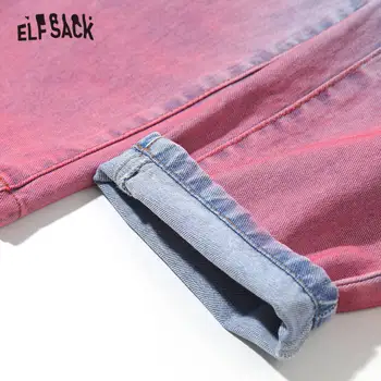 ELFSACK Roza Gradient Visoko Pasu Oprati Priložnostne Ženske, Denim Jeans,2020 Jeseni ELF Raztrgala Luknjo korejski Ženski Dnevno Osnovne Hlače