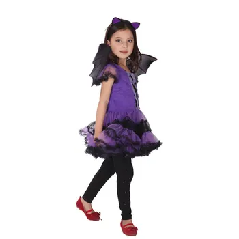 Vijolična Batgirl Cosplay kostum Krila Dekleta obleko za Otroke Halloween kostum za dekleta