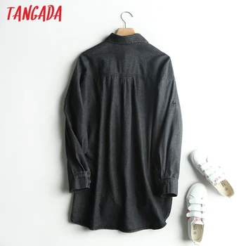 Tangada ženske retro prevelik black denim bluzo z dolgimi rokavi elegantna ženska priložnostne ohlapno majico blusas femininas 3S12