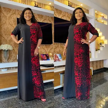 Maxi Obleke Afriške Obleko Za Ženske Do Leta 2020 Priložnostne Plus Velikost Slim Leopard Mozaik Barve, Elegantno Seksi Dolga Obleka Afriki Oblačila