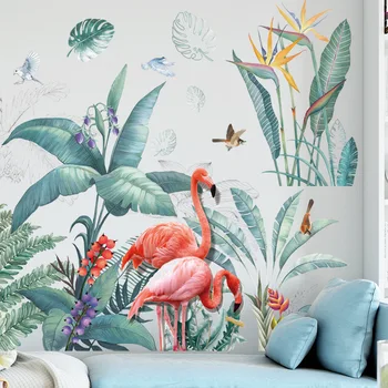 Velika Flamingo Travo Stenske Nalepke za dnevno sobo, Spalnica, samolepilne, DIY Baseboard Stene Decals je Doma Dekor nalepke na steno