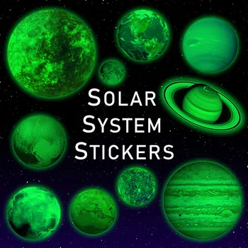 3D Majhne Devet Planetarni Žogo Velika Luna Zemlja Fluorescentna Stenske Nalepke, Dnevna Soba, Spalnica Stenske Nalepke Multi-Delni Paket