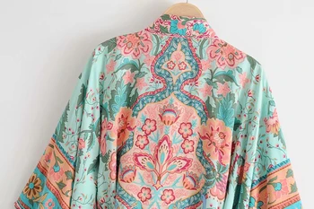 Boho Letnik Cvjetnim Tiskanja Sashes kratek Kimono Ženske Nova Moda V Vratu batwing Rokavi Ženske Bluze Priložnostne Blusas
