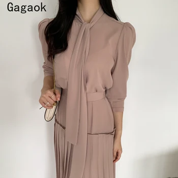 Gagaok 2 Delni Set Ženske 2021 Pomlad Jesen Novo Urad Dama Elegantno Korejski Elegantna Moda Obleke Trdna Bluze + Midi Krila