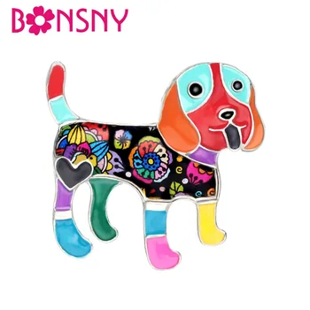 Bonsny Izjavo Kovinski Emajl Beagle Pes Broške Srčkan Cartoon Živali Nakit Pin Za Šal Obleke, Ženske, Dekleta Dekoracijo Darilo