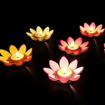 6Pcs Vode, ki Plava Luč Ustvarjalne Reke Luč Za Rojstni dan, ki Želijo Svetilke Sveče Vode Lučka za Molitev Lotus Lučka (Naključno Barvo)