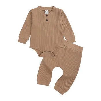 2021 Dojenčka Newborn Baby Dekleta Fantje Pomlad Jesen Belušno Trdna Oblačila Določa Dolg Rokav Bodysuits + Elastične Hlače Trdna Obleke