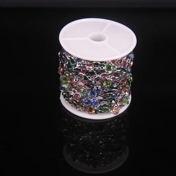 5Meter Multi-barvni Kristalno Steklo bead&Kovanec Krog Kroglice Plating Srebrno Verigo, Zavit Venec Verige Nakit Ugotovitve 6 mm