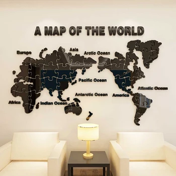 Zakon zemljevidu sveta uganke dekor Novo DIY Akril Stenske Nalepke Zemljevid Sveta Puzzle Design Nalepke Doma Odlikovanja