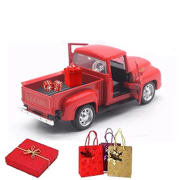 Rdeči Tovornjak Božič, Novo Leto Okrasnih Izdelkov Za Otroke Modela Avtomobila Kovinski Vozila S Premično Kolesa