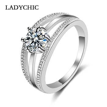 LADYCHIC Avstrijski Kubičnih Cirkonij Rose / Belo Zlato Barvo Obroči Elegantno Crystal Ring za Ženske Udejstvovanje Stranka Poroko LR1033