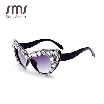 Mačka Oči, Diamant sončna Očala Ženske 2020 Prevelik Steampunk Očala za Sonce, Kristalno Letnik Nosorogovo Očala Očala UV400 Oculos