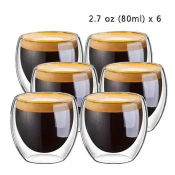 4Pcs 6Pcs 80ml 2.7 OZ Steklo Dvojno Steno Toplotno Izolirane Mešalniku Espresso Skodelico Čaja kave vrč tazas de ceramica creativas