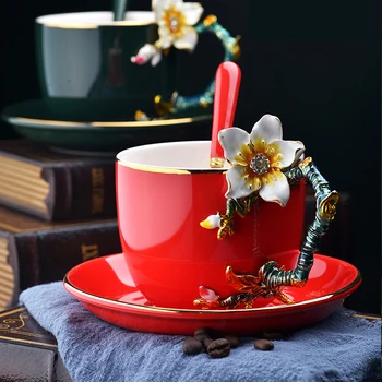 400 ml Ročno Emajl naslikal Visoko-kakovostni razred Skodelico Kave Krožnik Evropskem slogu, kava vrč Keramične skodelice popoldanski čaj Pokal Brezplačna Dostava