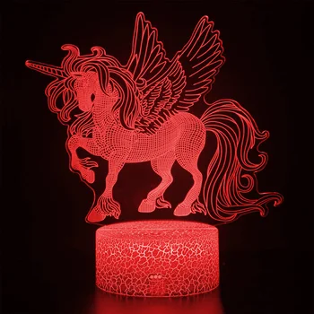 3D LED Noč Svetlobe Oddaljenih in Touch Kontrole Samorog-serija 16 Sprememba Barve LED Tabela Namizno Svetilko Otroci Božič Darilo 3D LED Nočna Lučka
