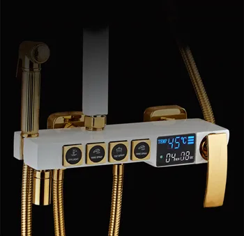 Senducs Digitalni Tuš Set Belo Zlato Kopalnica Tuš Sistem z Visoko Kakovost Medenina Zlato Kad Temperature Tuš Serije