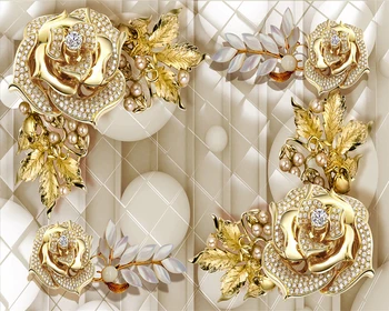 Luksuzni 3D-7D Ozadje Romantično Cvetlični 3d Ozadje Gold Leaf Diamond Cvetje HD Vrhunsko Notranje Dekoracije Ozadje