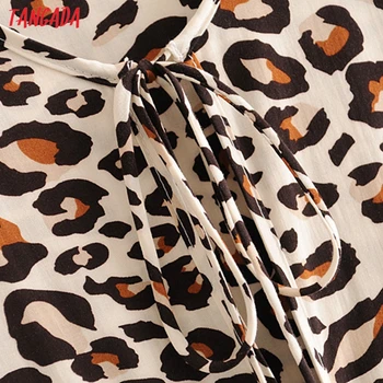 Tangada 2020 moda za ženske leopard tiskanja viskoze obleko tassel lok dolgi rokav lady priložnostne midi obleko 3P21