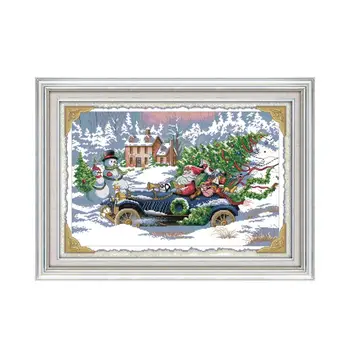 Santa Claus športni avto navzkrižno šiv DIY skladu vezene pozimi sneg, Božična darila, Evropski stil dekoracijo